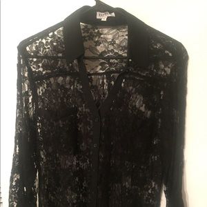 Express Women’s Portofino Top, Black Lace, Size L